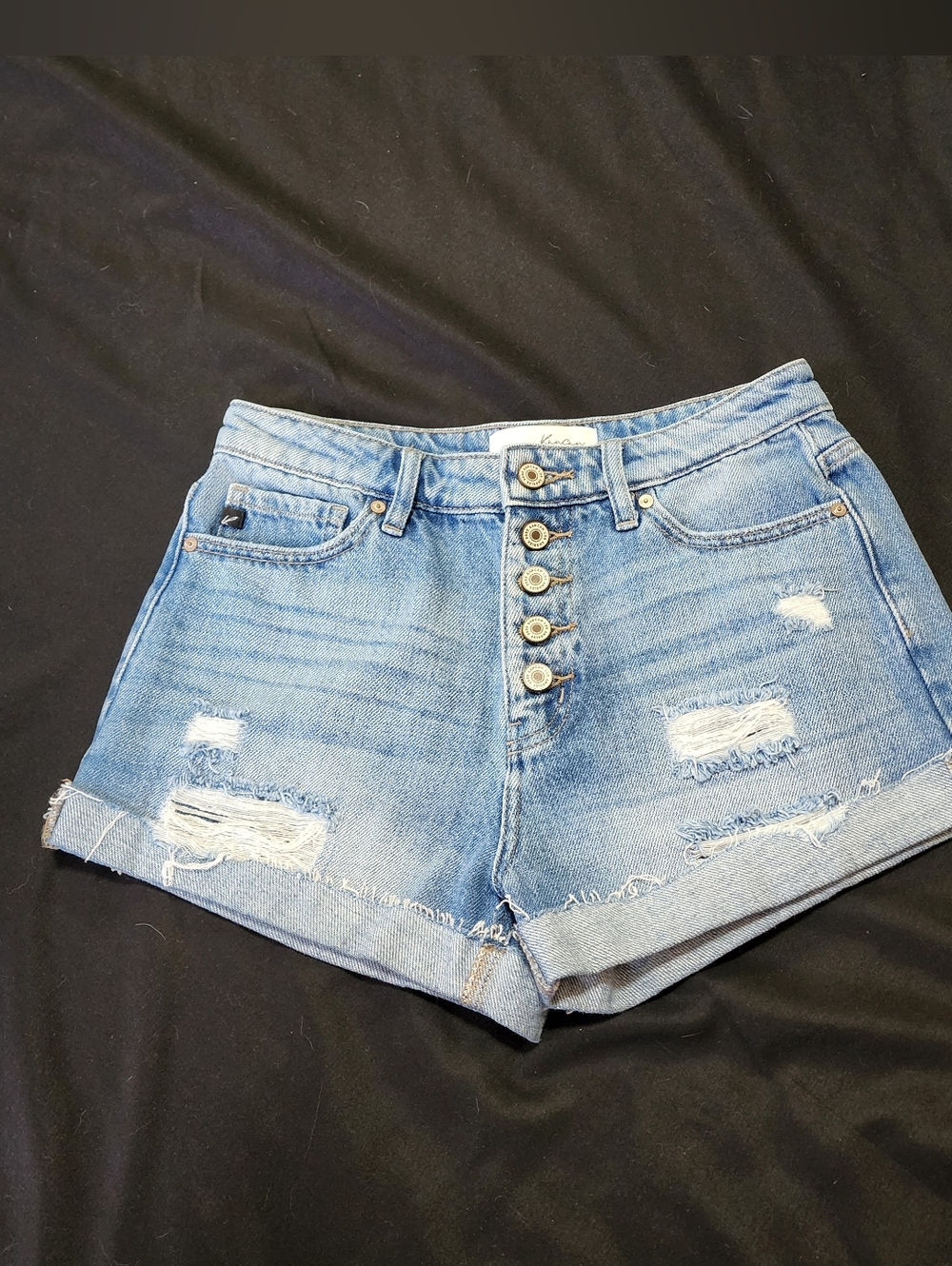 KanCan High Rise Button Fly Shorts | Distressed Light Wash Denim | 5/26